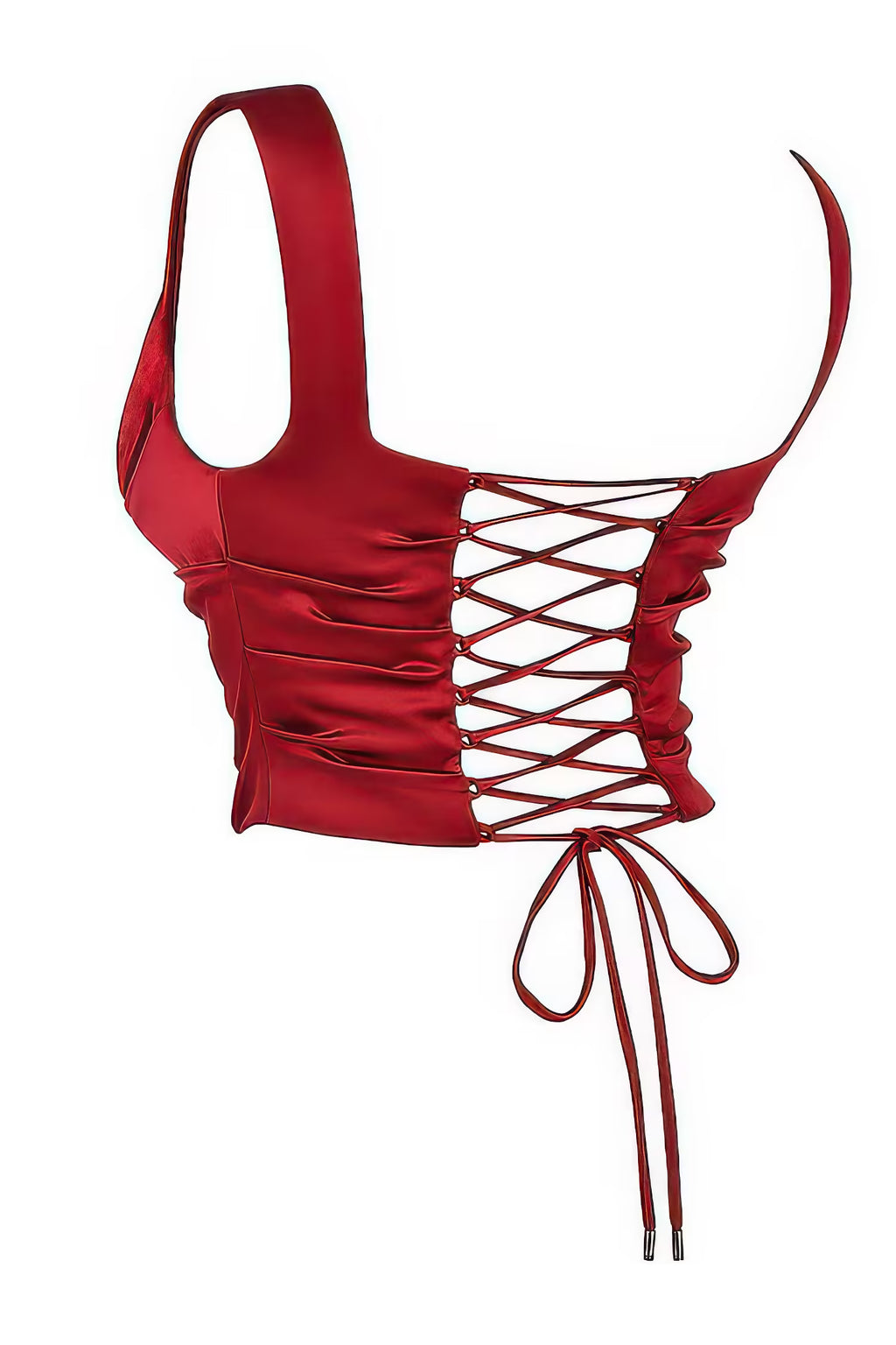 Elegant red top from a Two-Piece Skirt and Top Set featuring a sleek lace-up design