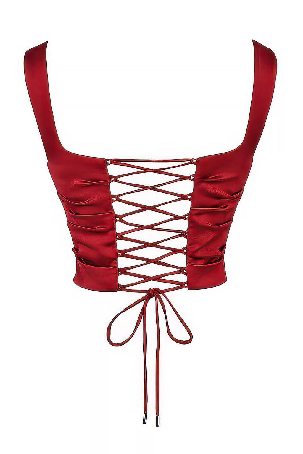 AM Vision RO Red Satin Crop Top with Lacing Detail for Two-Piece Skirt and Top Set