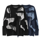 Unisex Streetwear Sweater With Irregular Pattern And Fringe Details in black and navy blue options