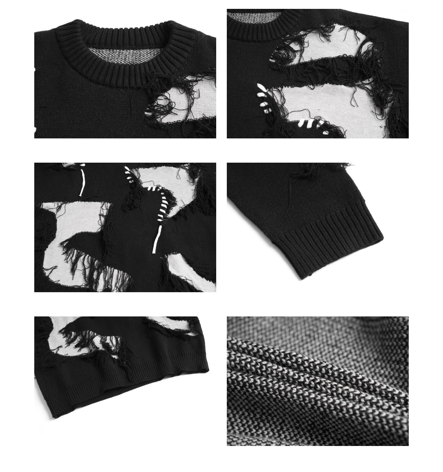 Unisex Streetwear Sweater With Irregular Pattern And Fringe Details showcasing unique textures and design elements