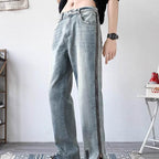 Men's Urban Denim jeans with side zippers in a relaxed fit for a trendy look