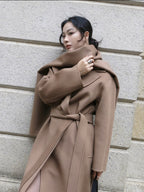 Urban Drift Double Face Wool Scarf Coat Camel and Caramel Edition with stylish wrap design