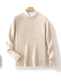 AM Vision RO Urban Wool Jacquard Sweater Business Casual Knit in light beige with chevron pattern