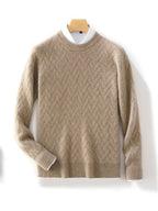 AM Vision RO Urban Wool Jacquard Sweater Business Casual Knit in Beige with a Chevron Design