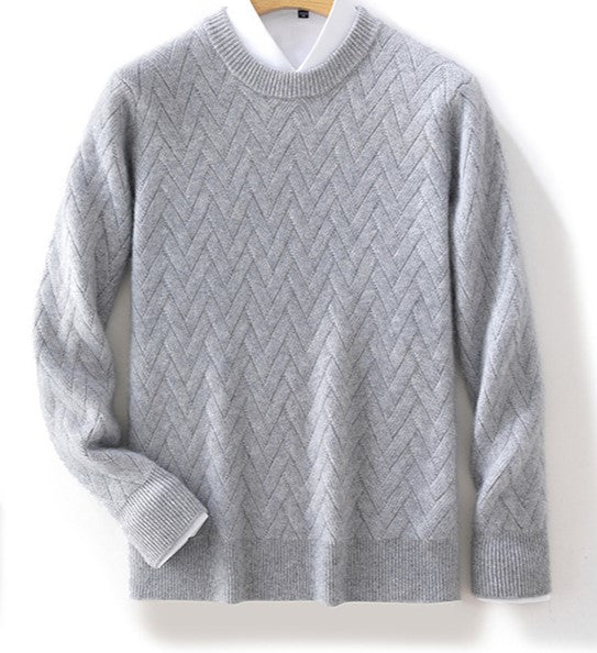 AM Vision RO Urban Wool Jacquard Sweater Business Casual Knit in light gray with a textured zigzag pattern