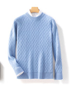 Light Blue Urban Wool Jacquard Sweater Business Casual Knit with Chevron Pattern and Ribbed Cuffs