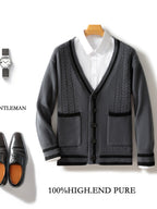 Gray V Neck Wool Cardigan With Double Pocket Urban Layer featuring a stylish design and button closure