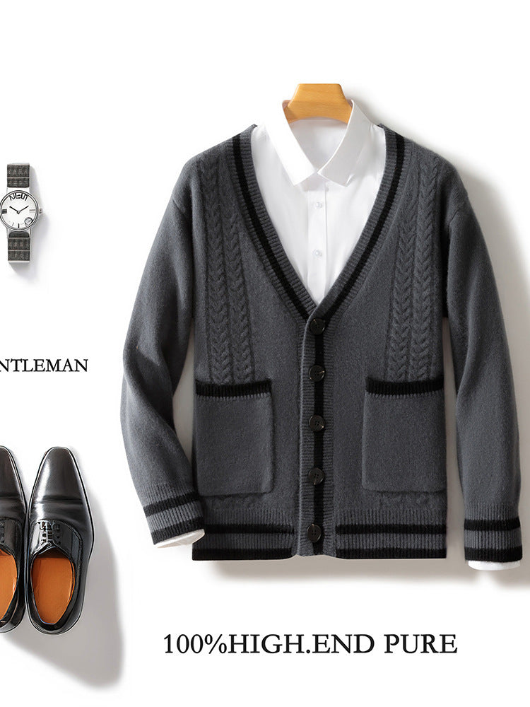 Gray V Neck Wool Cardigan With Double Pocket Urban Layer featuring a stylish design and button closure