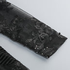 Close-up of Valentina Crystal Lace V-Neck Jumpsuit detailing with floral lace and elegant embellishments