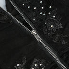 Close-up of Valentina Crystal Lace V-Neck Jumpsuit showcasing intricate lace and crystal detailing