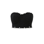 Valeria Tweed Set Jacket, Bra, Skirt featuring a stylish black strapless design with pearl embellishments