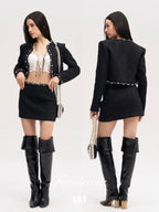 Model showcasing Valeria Tweed Set Jacket, Bra, Skirt with elegant design and stylish accessories