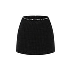 AM Vision RO Valeria Tweed Set Jacket, Bra, Skirt with Elegant Black A-Line Skirt and Pearl Detail