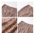 Camel midi skirt with geometric sequins featuring a shimmering design and pleated texture