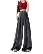 Stylish AM Vision RO Casual Wide-Leg Pants in Black with Pleated Design for a Fashionable Look