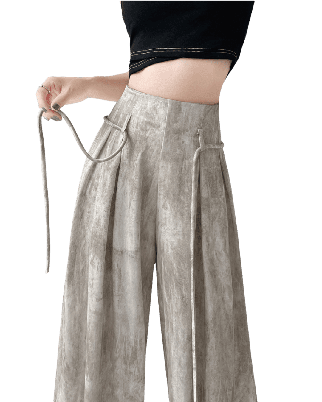 Fashionable Casual Wide-Leg Pants with stylish drawstring detail for a comfortable fit