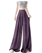 AM Vision RO Casual Wide-Leg Pants in purple with a high waist and side pockets for a trendy look