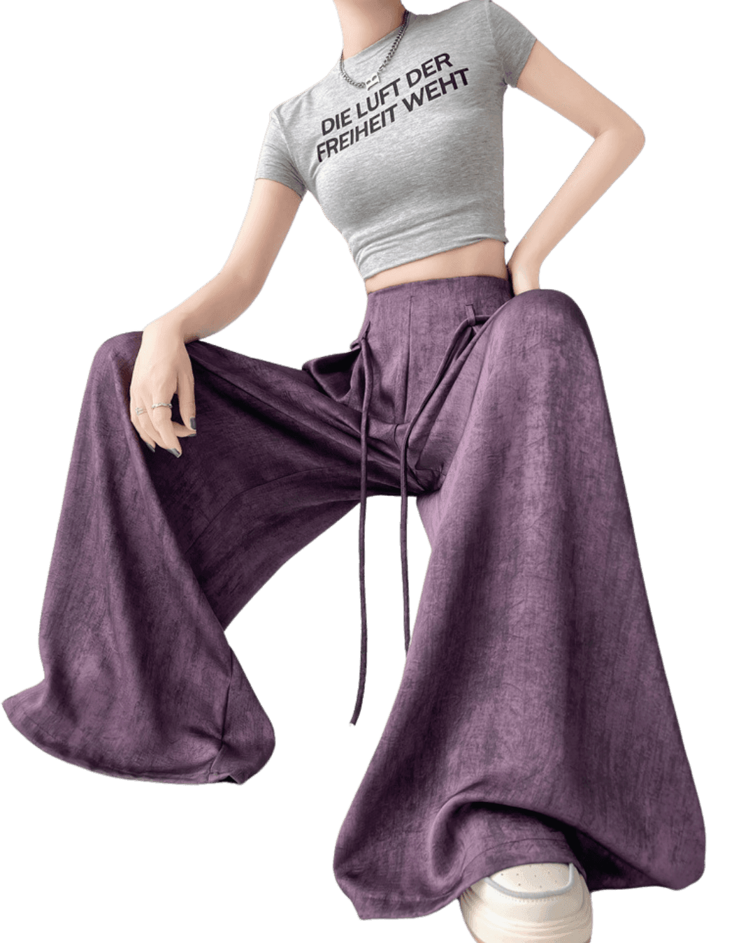 Casual Wide-Leg Pants in Purple with a Drawstring Waist for a Relaxed Style