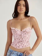 Pink Lace Corset with delicate lace detailing and adjustable straps for a flattering silhouette