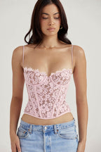 Pink Lace Corset with delicate lace detailing and adjustable straps for a flattering fit