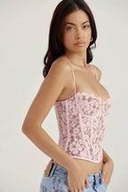 Pink Lace Corset with Elegant Sheer Detailing and Adjustable Straps for a Flattering Fit