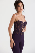 Elegant Lace Corset in Dark Purple with Floral Design and Slimming Fit for a Stylish Look