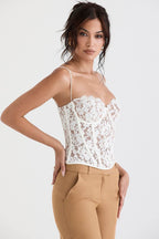 Elegant Lace Corset Top in White with Adjustable Straps for a Stylish Look