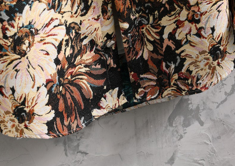 Osaka Breeze Floral Shirt Jacket featuring a colorful floral pattern on a textured fabric