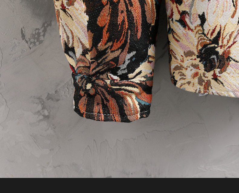 Osaka Breeze Floral Shirt Jacket featuring vibrant floral patterns and rolled cuff design