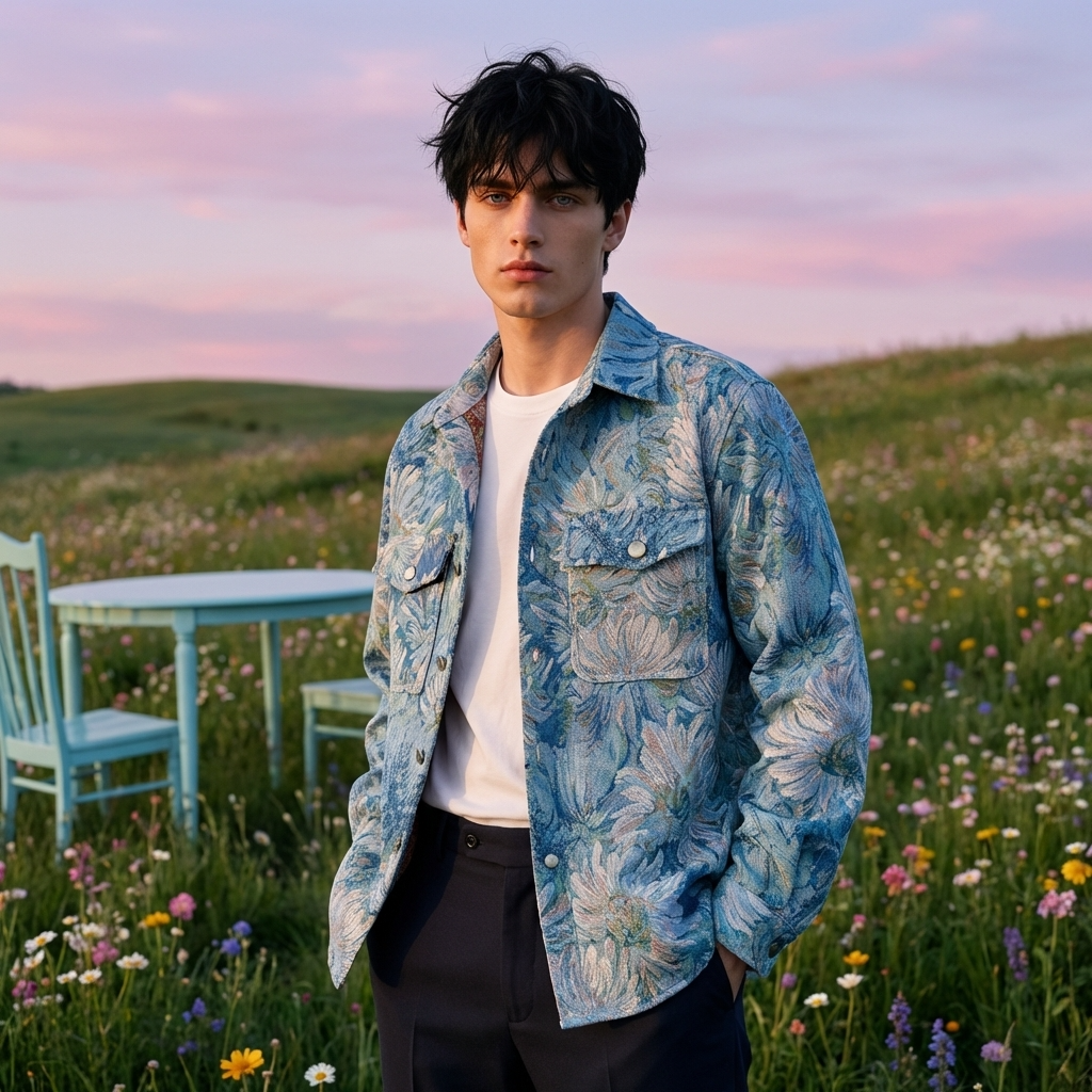 AM Vision Osaka Breeze Floral Shirt Jacket in blue with vibrant floral pattern for stylish outdoor wear