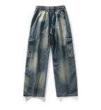 Pantaloni cargo prespălați drepți cu buzunare laterale și talie elastică pentru un look casual