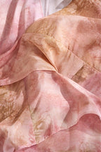 Close-up of AM Vision RO Pink Silk Blossom Dress featuring delicate floral patterns and soft textures