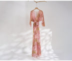Pink Silk Blossom Dress with a flowing design and elegant long sleeves for a stylish look