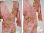 Pink Silk Blossom Dress with Flowing Sleeves and Wrap Design for Elegant Occasions