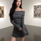 S Shaped Off Shoulder Bodycon Wool Dress in Gray with Long Sleeves, Perfect for Stylish Occasions