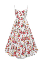 AM Vision RO Floral Satin Midi Dress with Spaghetti Straps and Flowing Skirt