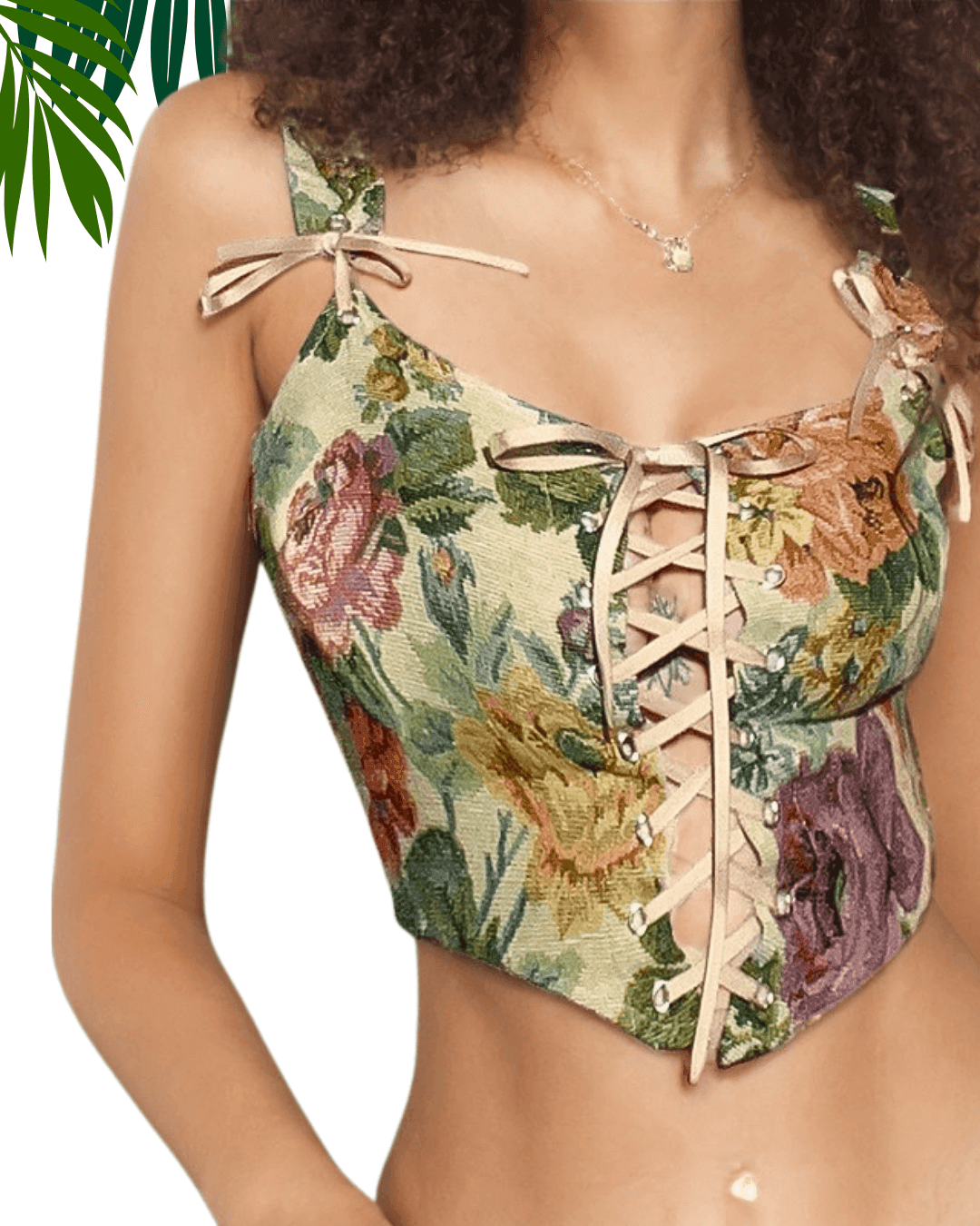 AM Vision RO Vintage Floral Top with Lace-Up Front and Adjustable Straps for a Stylish Look