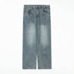 Vintage Prewashed Straight Pants in Light Blue Denim with Classic Fit and Functional Pockets