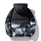 Back view of a Warm Arctic Mountain Jacket featuring a puffy design and stylish gradient pattern