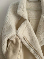 Warm Beige Jacket Urban Style featuring a cozy faux shearling texture and stylish lapel collar