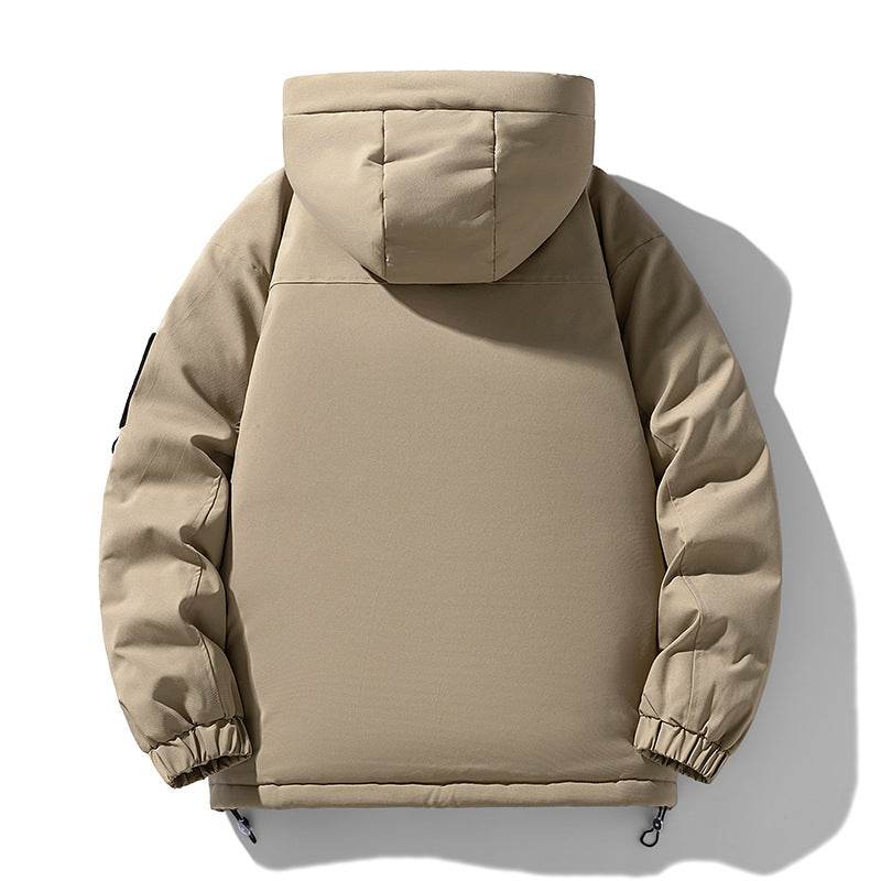Back view of a beige AM Vision RO Warm Jacket with Multiple Pockets designed for cold weather