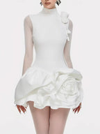 Elegant White Dress With 3D Flowers And Voluminous Skirt for special occasions or fashion events