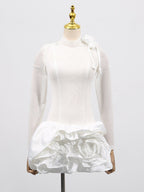 Chic White Dress With 3D Flowers And Voluminous Skirt, perfect for special occasions or summer events
