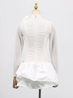 Back view of a White Dress With 3D Flowers And Voluminous Skirt showcasing elegant design details
