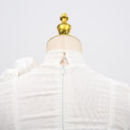 Back view of a White Dress With 3D Flowers And Voluminous Skirt showcasing intricate details and zipper closure