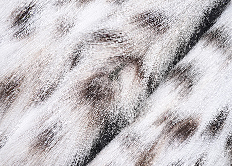 Soft texture of White Luxe Lynx Coat featuring elegant spotted pattern for winter fashion