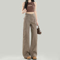 Chic wide jeans in green coffee color, featuring a stylish high waist design for modern casual looks