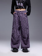 Wild Urban Leopard Cargo Pants in purple with a relaxed fit and pockets for stylish streetwear