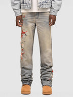 AM Vision RO Wildflight Embroidered Jeans featuring floral designs on the sides in a relaxed fit