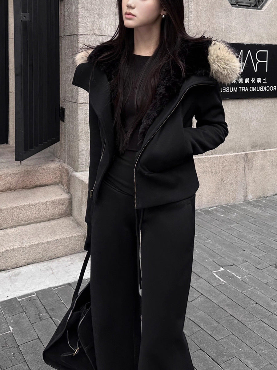 AM Vision RO Winter Cinched Quilted Hoodie Jacket with Faux Fur Hood for Stylish Warmth